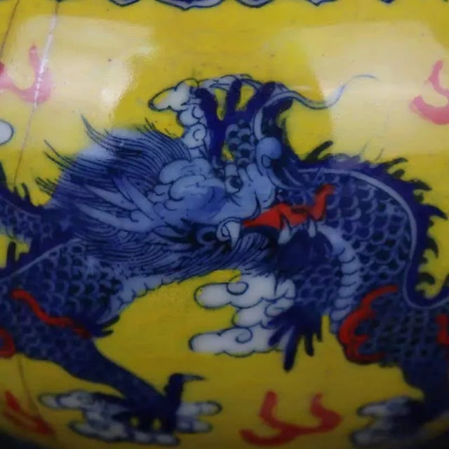 Chinese Vintage Ceramic Pot,Old Porcelain Factory Blue and White Famille Verte Porcelain Brush Washer Hand Painted Cloud and Dragon Pattern For Sale - Image 4 of 6