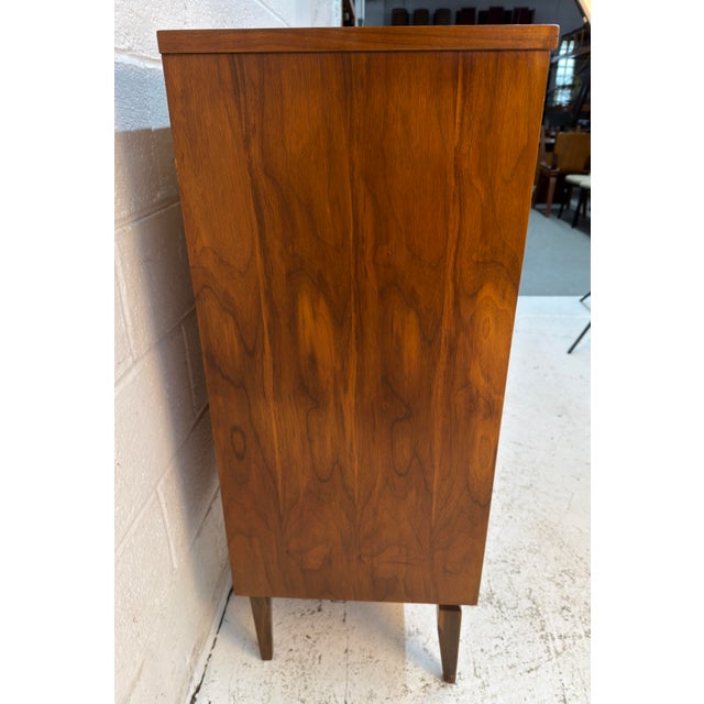 Wood Vintage MCM Four Drawer Walnut Highboy Dresser For Sale - Image 7 of 16