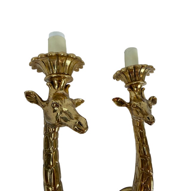 Hollywood Regency Late 20th Century Hollywood Regency Style Giraffe Brass Sconces - A Pair For Sale - Image 3 of 8