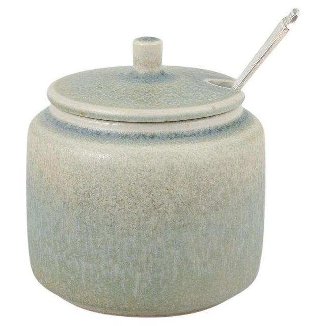 Stoneware Jam Jar with Silver Spoon from Palshus, Denmark, 1960s, Set of 2 For Sale - Image 6 of 6
