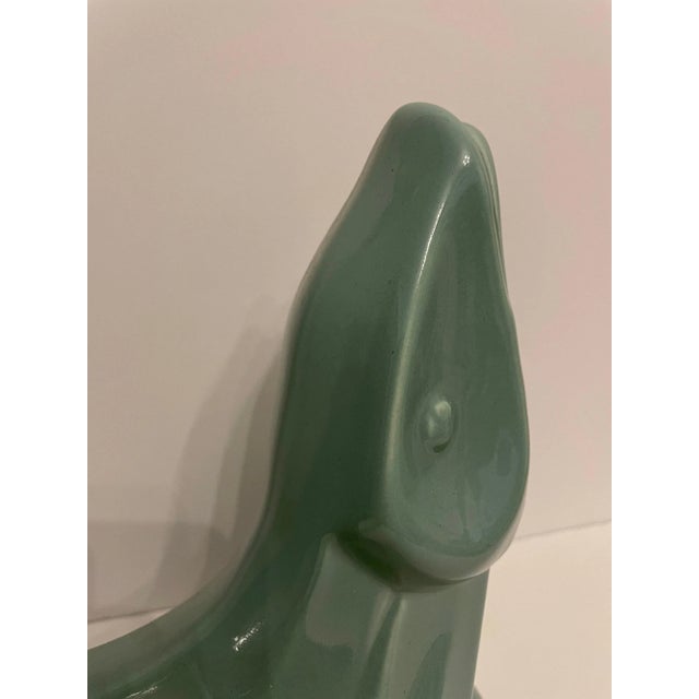 Hollywood Regency Vintage Haeger Aqua Green Ceramic Flying Fish Statue For Sale - Image 3 of 13