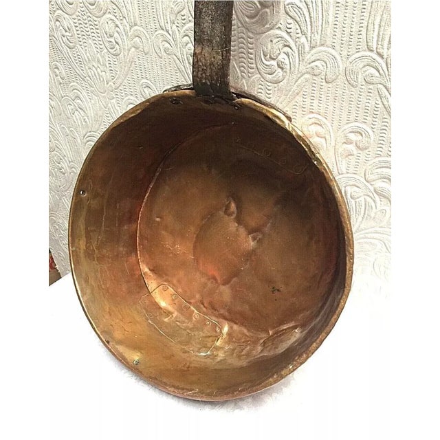 Mid 19th Century Antique Primitive Huge Repaired Copper & Iron Handmade Hearth Pan For Sale - Image 4 of 11
