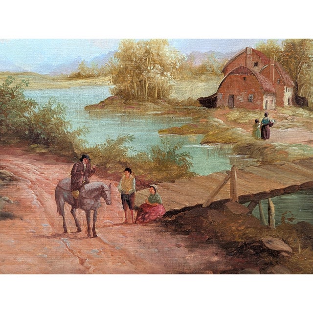 Atmospheric pastoral scene with all the right ingredients. Travelers paused along a dusty road, peasant women crossing a...