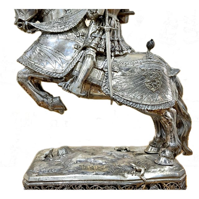 Early 20th Century German Silver Jousting Knights on Horseback Sculptures a Pair For Sale - Image 5 of 13