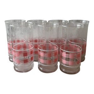 Set of 7 Vintage Libbey Pink Gingham Drinking Glasses