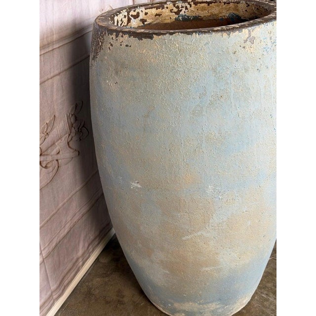 Terracotta Mediterranean Style Vessel With Pale Blue Weathered Patina For Sale - Image 9 of 12