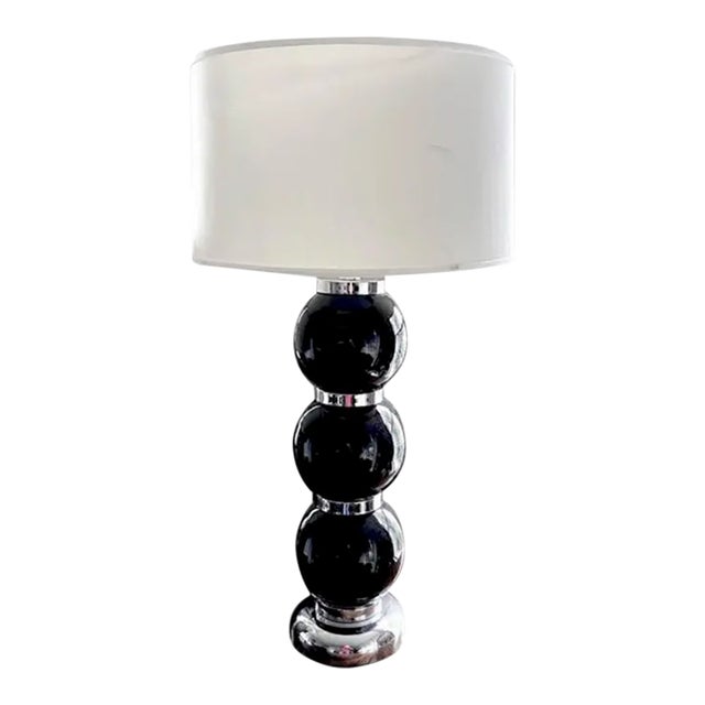 Mid 20th Century Mid Century Modern George Kovacs Black Ceramic and Chrome Stacked Ball Table Lamp For Sale