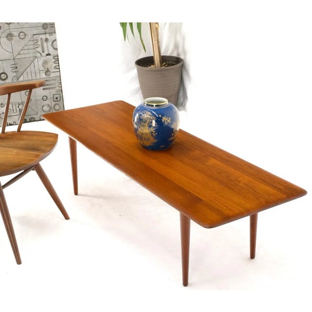 Danish Mid-Century Modern Solid Teak Rectangle Coffee Table Tapered Dowel Legs For Sale - Image 9 of 13