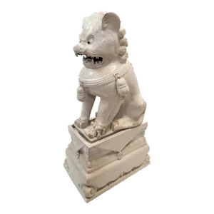 Large Garden Chinese White Ge-Type Crackle Glazed Foo Dog Lion