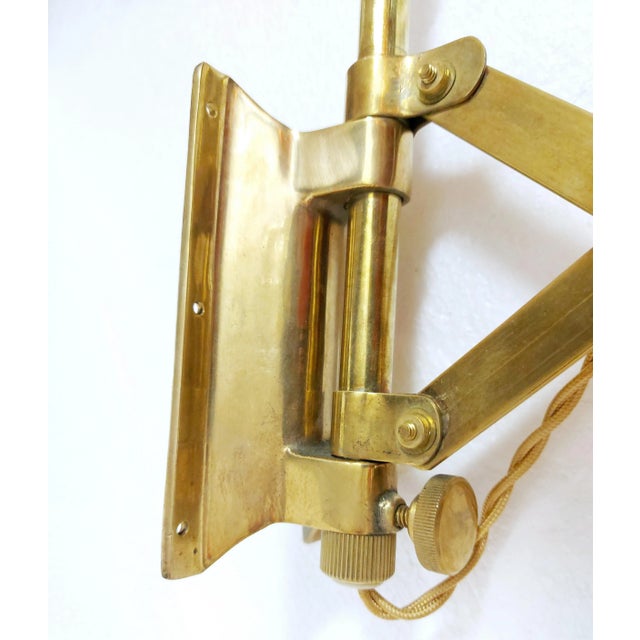 Vintage Industrial Brass Scissor Wall Lamp with Textile Cable, 1960s For Sale - Image 9 of 11