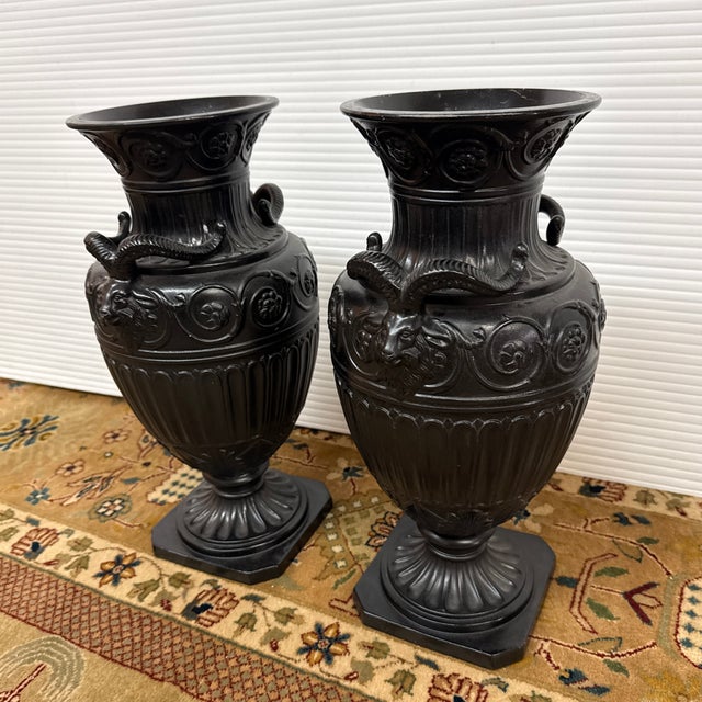 19th Century Neoclassical Basalt Ware Vases, Pair For Sale - Image 5 of 12