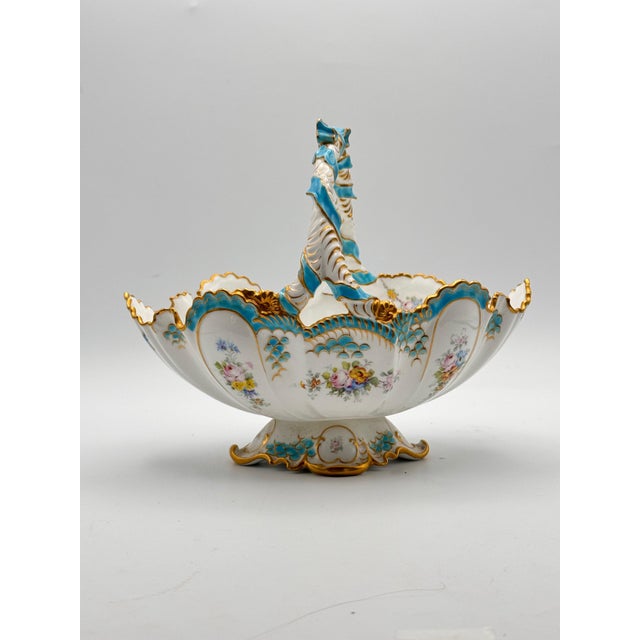 Royal Crown Derby Porcelain 1950s Rare Royal Crown Derby Porcelain Basket Bows Flowers Gilded Edges Turquoise Exquisite Serving Piece For Sale - Image 4 of 9