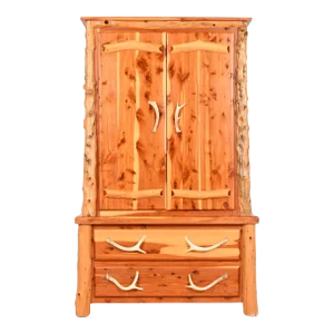 Amish Made Handcrafted Rustic Lodge Cedar and Faux Antler Armoire Dresser