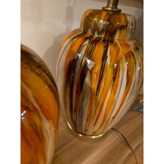 Mid-Century Modern 1960s Mid Century Large Drip Glaze Ginger Jar Lamps - a Pair For Sale - Image 3 of 11