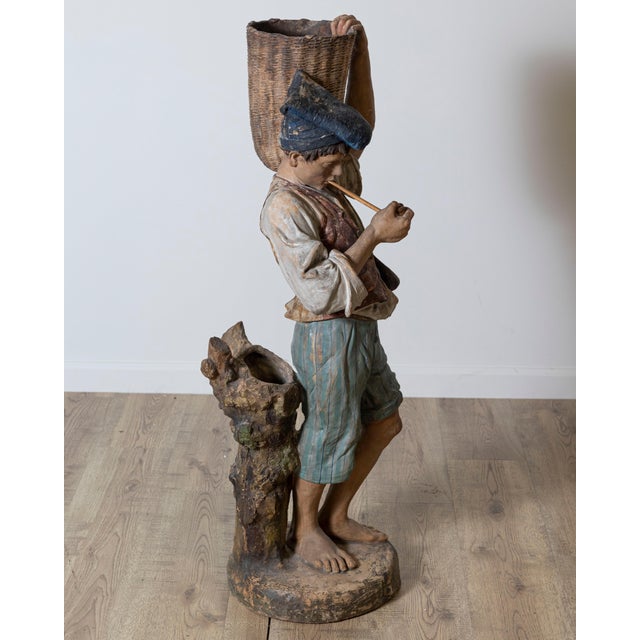 19th Century Polychrome Painted Metal Figure of a Boy with Basket For Sale In Atlanta - Image 6 of 12
