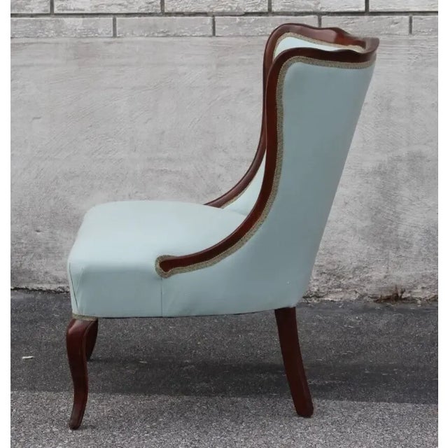 Traditional 1940s Cherry Wood Regency Chairs with New Upholstery For Sale - Image 3 of 12