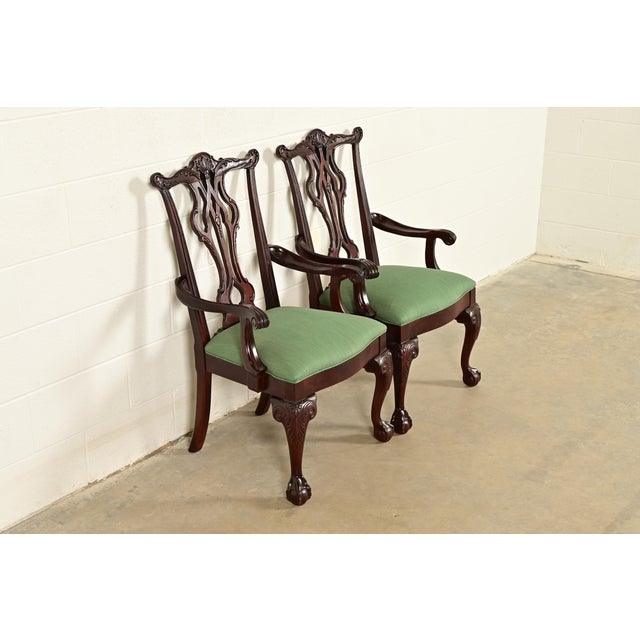 Thomasville Thomasville Chippendale Carved Mahogany Armchairs, Pair For Sale - Image 4 of 15