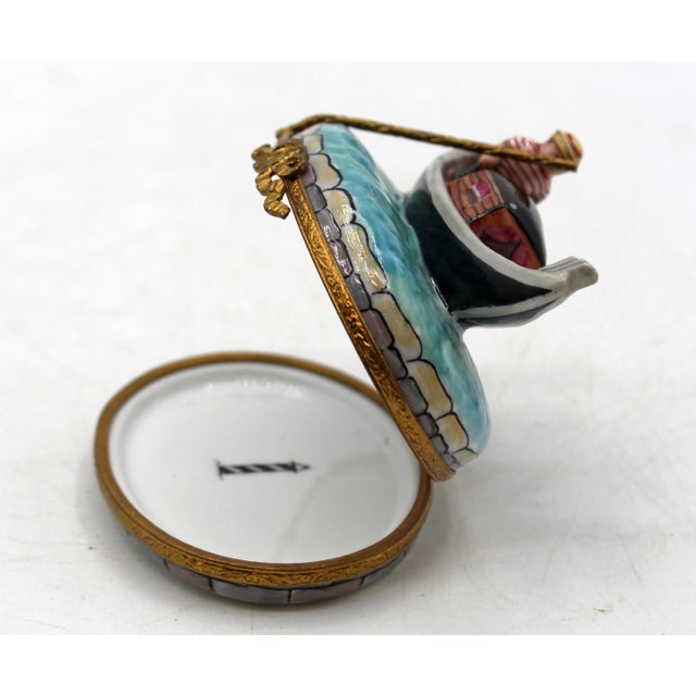 Vintage French Limoges Porcelain Gondolier Gondola Form Trinket Box For Sale In Raleigh - Image 6 of 7