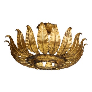 Mid-Century Spanish Sunburst Ceiling Light in Gilt Iron, c.1950s by Unknown for Unknown For Sale