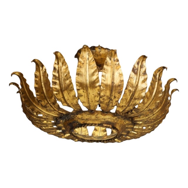 Mid-Century Spanish Sunburst Ceiling Light in Gilt Iron, c.1950s by Unknown for Unknown For Sale