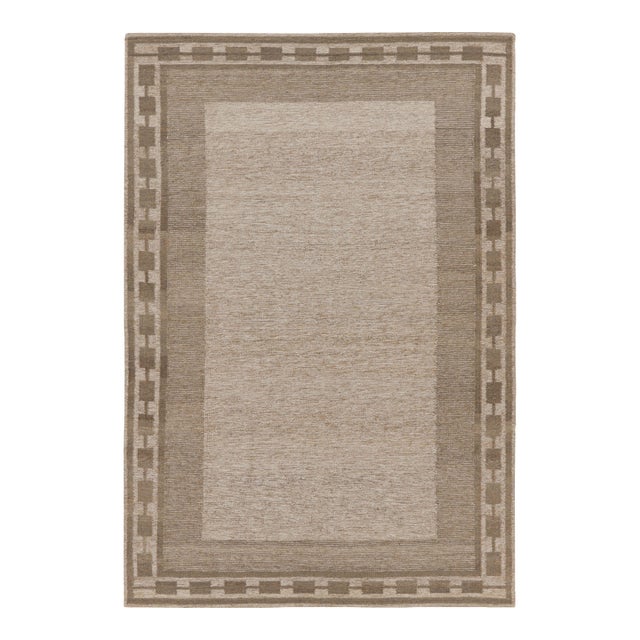 Contemporary Scandinavian Style Wool Rug in Beige by Rug & Kilim, India For Sale