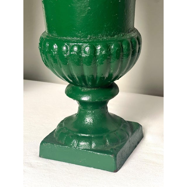 Metal Pair of 20th Century French Green Cast Iron Urns For Sale - Image 7 of 12