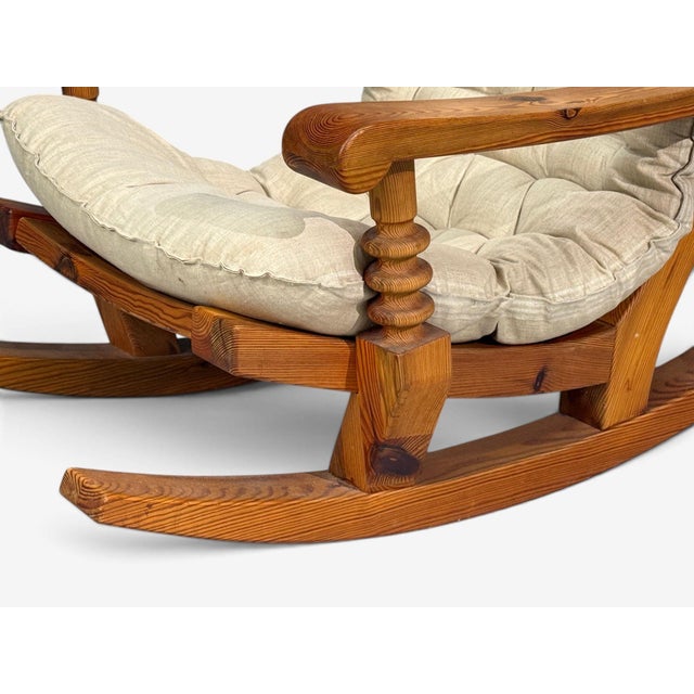 Collden, Swedish Modern, Large Rocking Chair, Pine, Fabric, Sweden, 1970s For Sale - Image 9 of 14