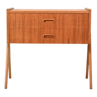 Scandinavian Teak Bedside Table with Two Drawers, 1960s For Sale