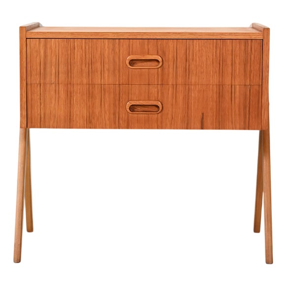 Scandinavian Teak Bedside Table with Two Drawers, 1960s For Sale
