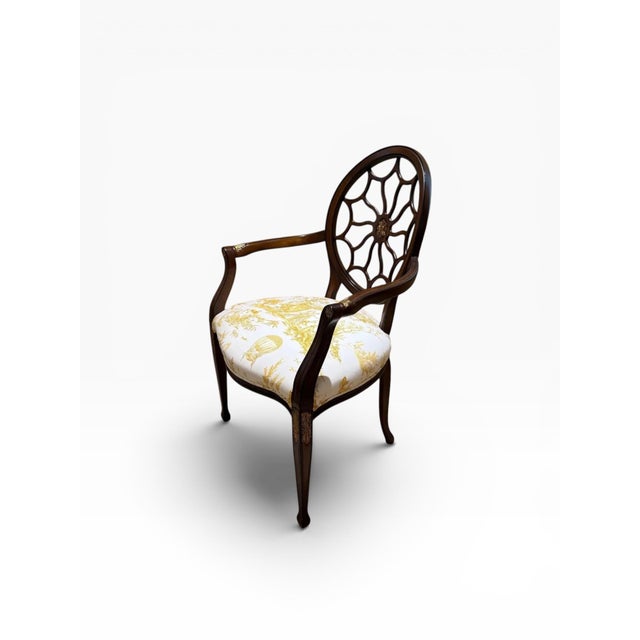 1990s Hepplewhite Style Spider Back Armchair With “Balloon De Neumours” Upholstery For Sale - Image 4 of 14
