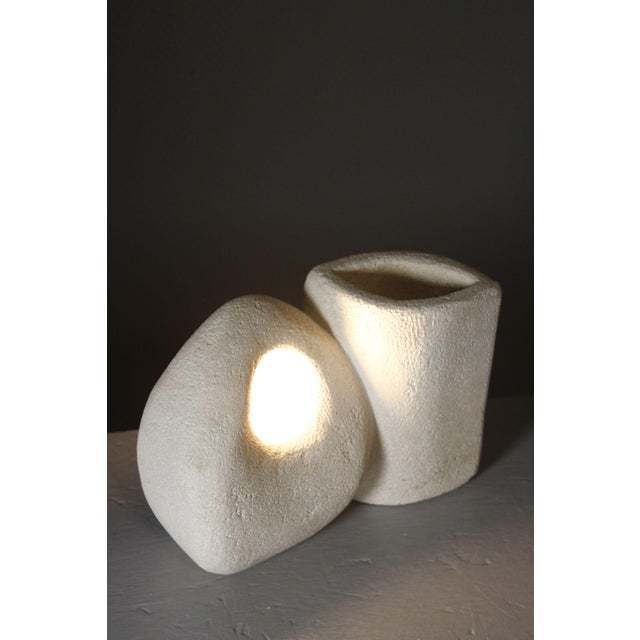 Mid-Century Modern Brutalist Carved Stone Lamp with Vase, 1970s For Sale - Image 13 of 13