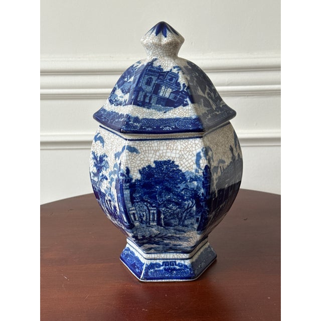 Blue and White Delft Style Lidded Vase For Sale - Image 4 of 10