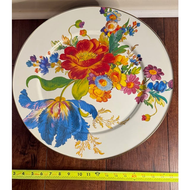 Oversized 16” MacKenzie-Childs Flower Market cake stand—iconic Courtly Check base and serious statement presence. Make a...