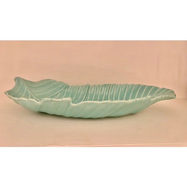 California Pottery Ball-Jae of California Pottery Turquoise Leaf Serving Tray For Sale - Image 4 of 7