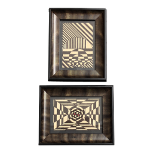 1960’s 2 Original Abstract Screen Prints/Geometric Paintings Framed-Set of 2