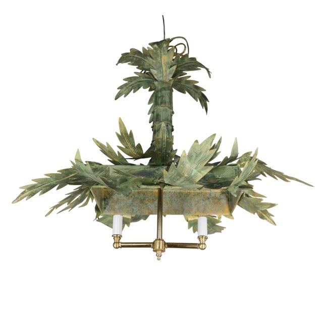 A Vintage Hollywood Regency-Style Bamboo Palm Tree Chandelier. For Sale - Image 10 of 11