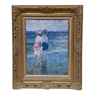 Robert Hamman Beach Day Original Oil Painting, Signed For Sale
