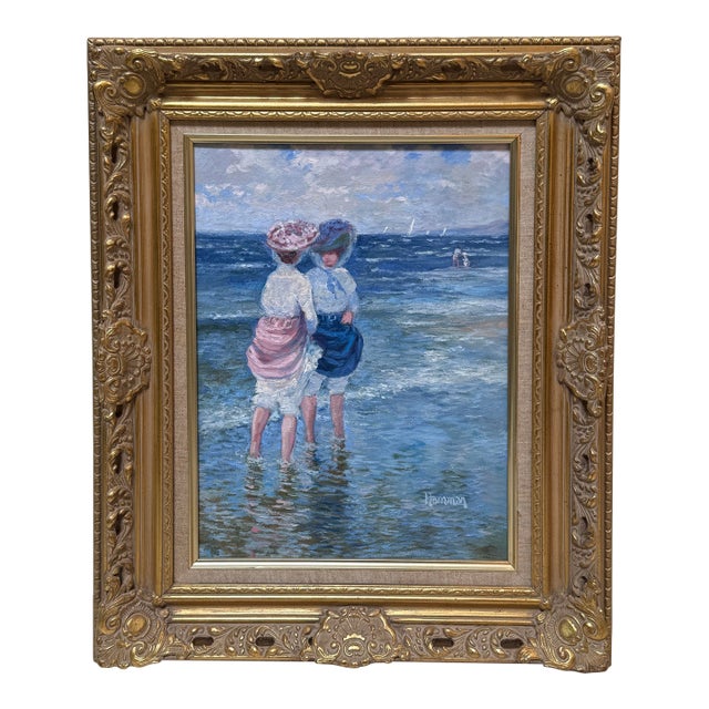 Robert Hamman Beach Day Original Oil Painting, Signed For Sale