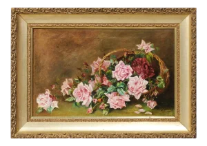 Mid 19th Century French Floral Still Life Oil Painting, Framed