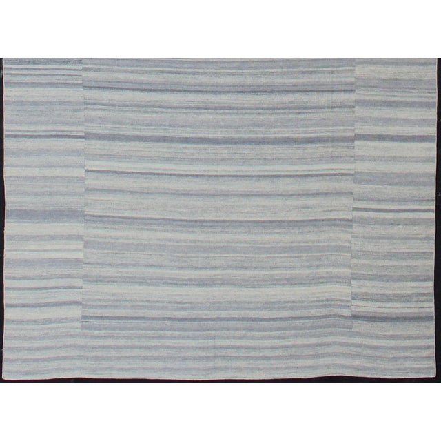 Indian Large Kilim in Variegated Striped With Modern Design 9'10 X 13'2 For Sale - Image 3 of 11
