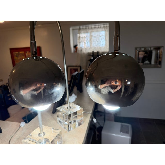 Chrome Mid-Century Modern Chrome Dome Eyeball Lamps With Lucite Base For Sale - Image 8 of 9