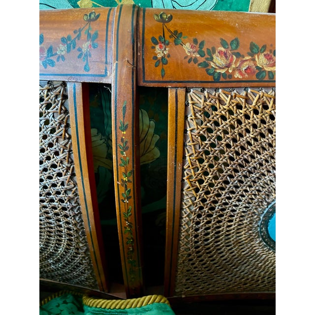 Edwardian Satinwood Painted Cane Back Open Arm Settee For Sale - Image 12 of 12