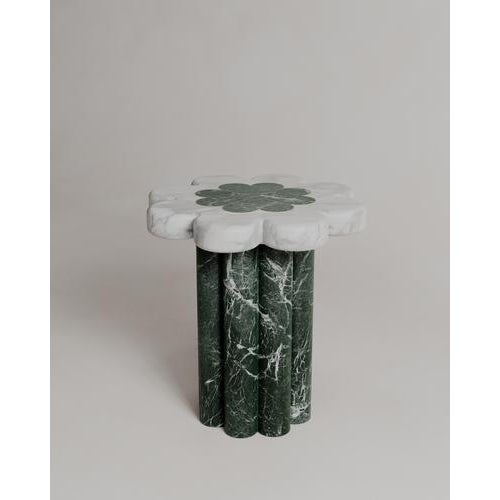 Custom Limited Edition, Verde Notte and Arabescato Carrara & Brass Marbelle Side Table By Esther Knopfler Dimensions: Dia....