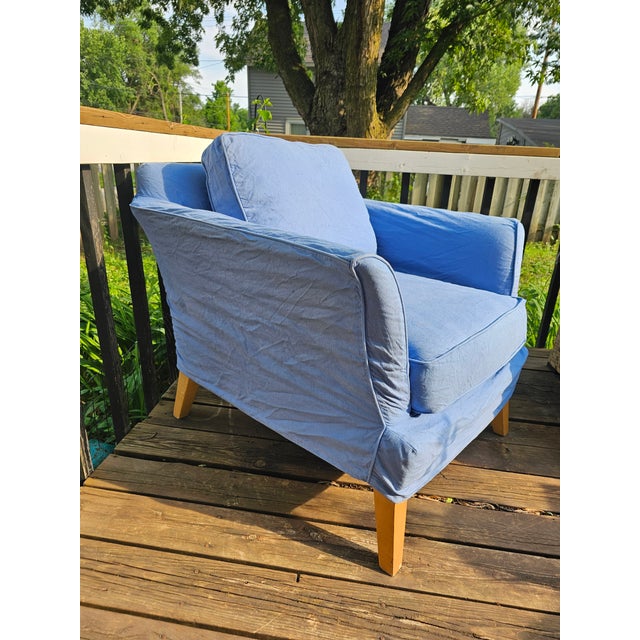 Maine Cottage Blue Slip Cover Lounging Chair For Sale - Image 4 of 8