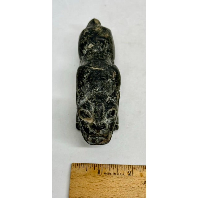 Vintage Chinese Green and Black Carved Soapstone Tiger Figurine For Sale - Image 10 of 12