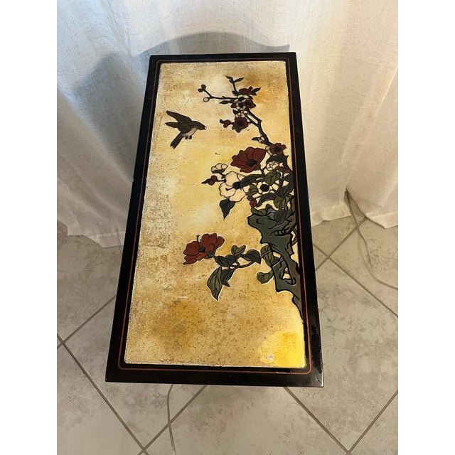 Vintage Mid-Century Chinese Black and Gold Lacquer Cabinet With Mother of Pearl Inlays For Sale - Image 16 of 18