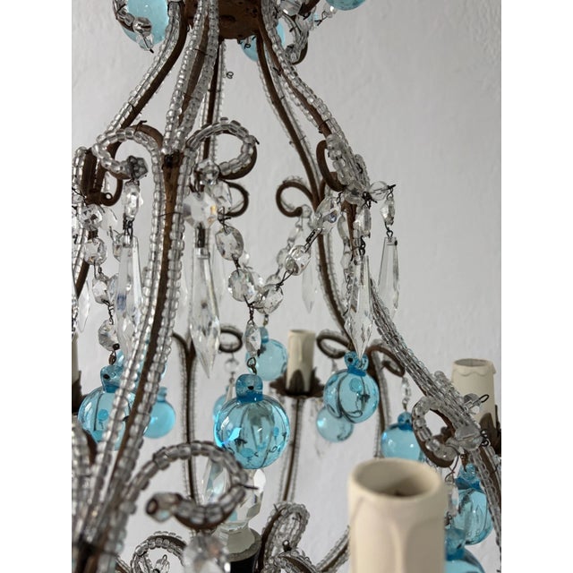 French French Aqua Blue Murano Balls Beaded Swags W Spear Chandelier, Circa 1900 For Sale - Image 6 of 13