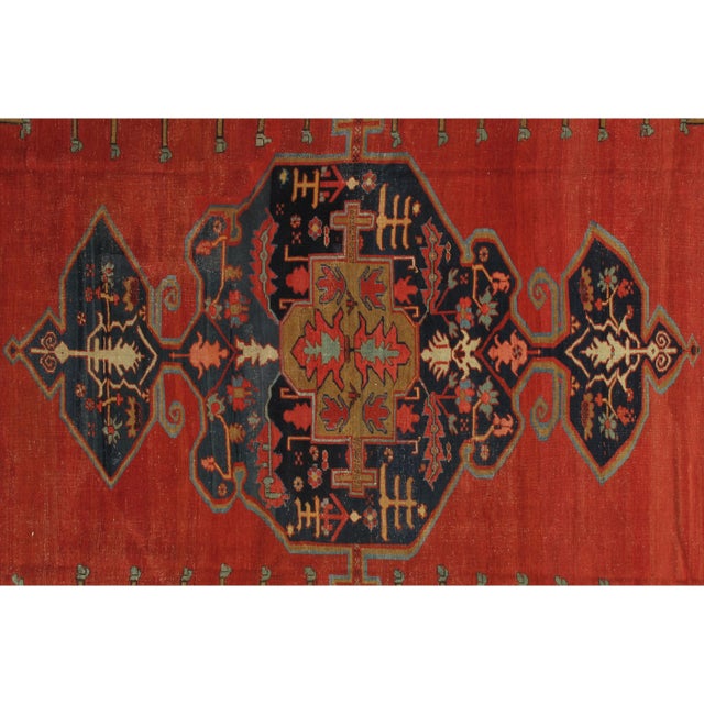 Textile Antique Bakshaish Carpet, Oriental Persian Handmade in Ivory, Blue and Red For Sale - Image 7 of 13