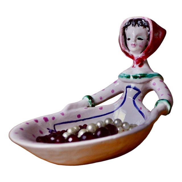 Figurative Ring Holder in Glazed Earthenware, 1950s For Sale