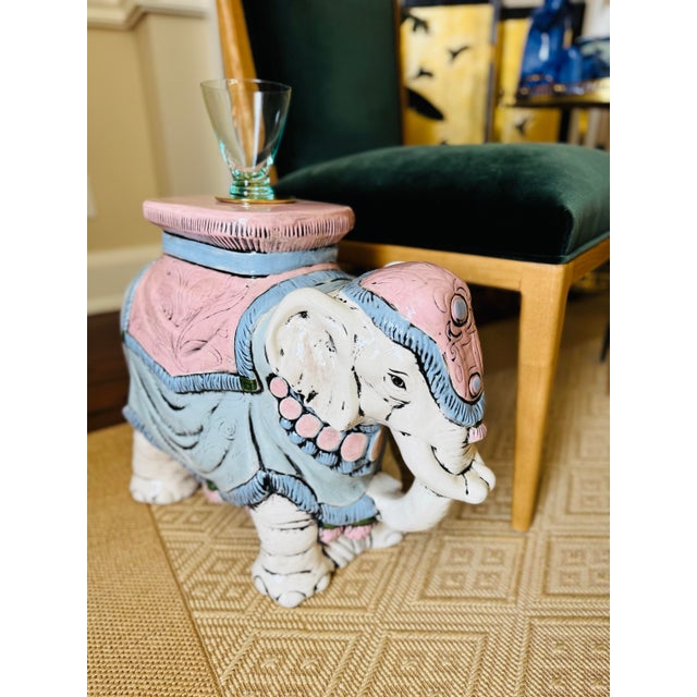 Vintage Pastel Pink and Blue Elegant Garden Stool or Side Table For Sale - Image 10 of 11
